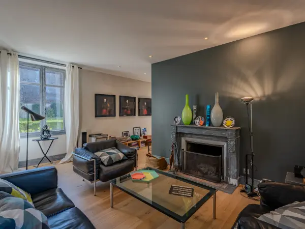 Salon avec cheminée en marbre