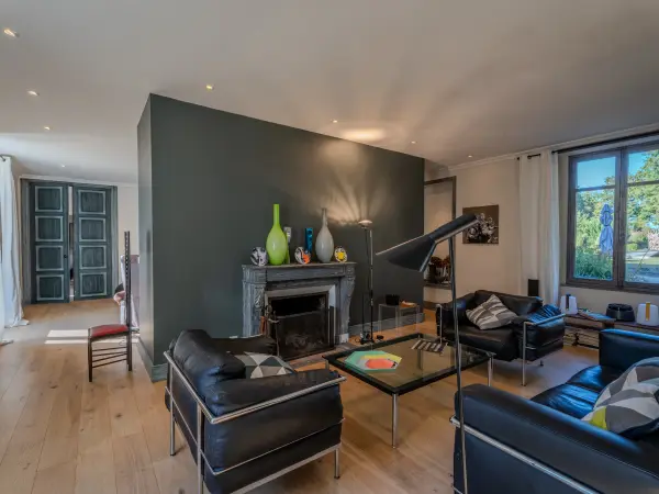Salon avec cheminée en marbre