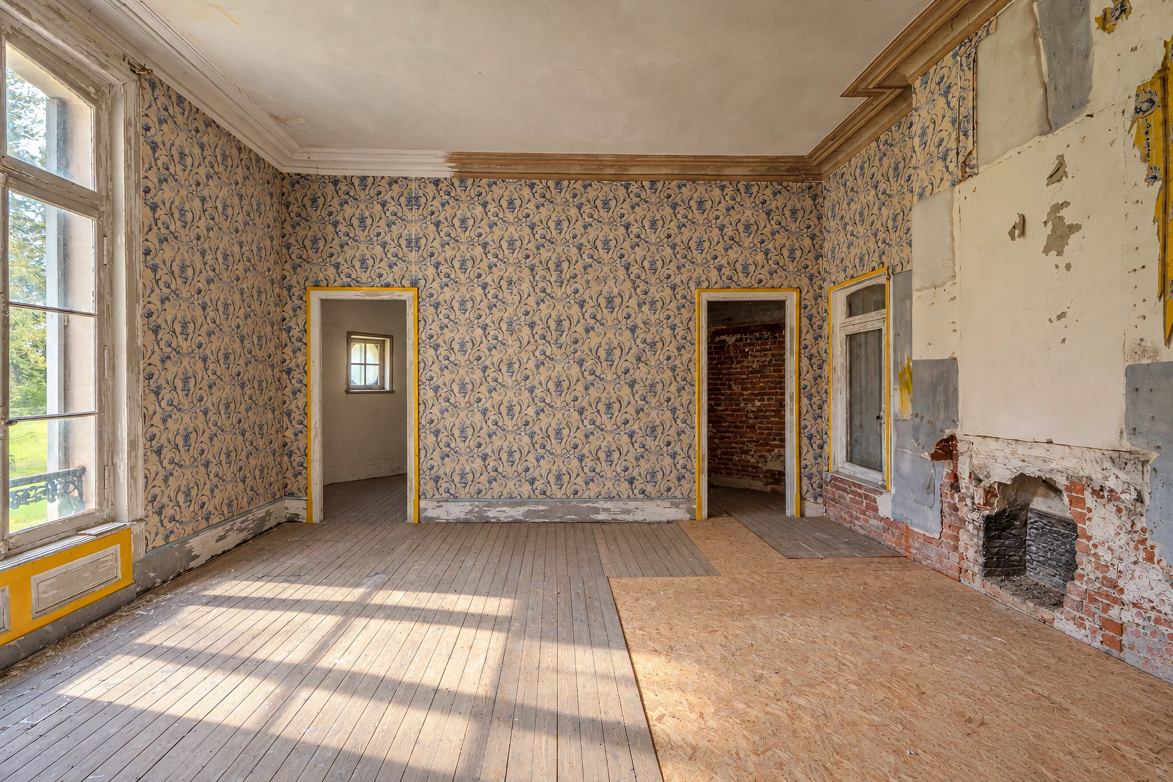 Chambre sud et papier peint ancien.